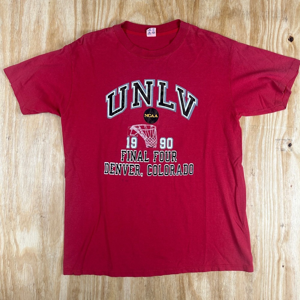 VTG NCAA UNLV Runnin' Rebels 1990 Final Four Mens T-Shirt XL Red Crew Neck 90s