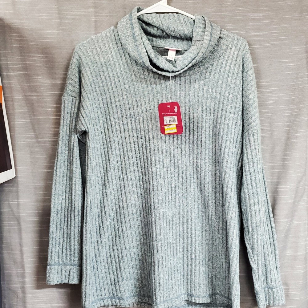 Women's Isabel Maternity S Small Sweater Cowl Neck Cozy Rib Mint Green New