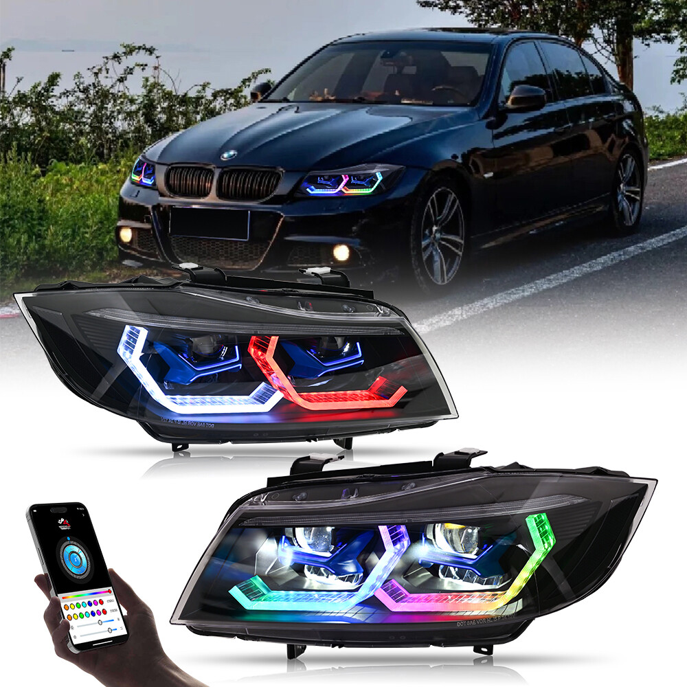 Par de faros LED completos RGB para BMW Serie 3 E90 2005-2012 lámpara delantera secuencial
