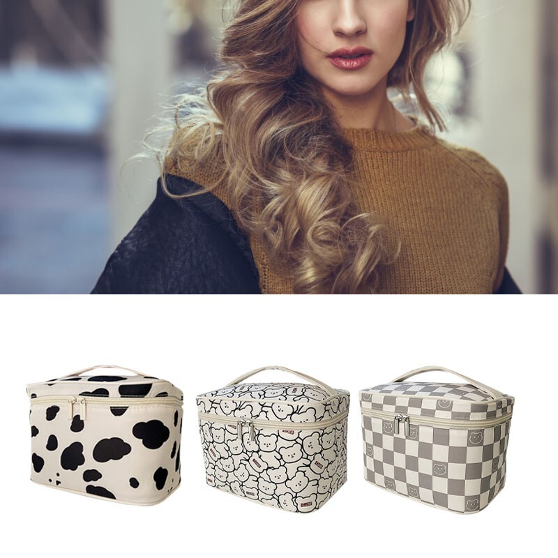 Large Glossy Travel Makeup Bag with Sturdy Handle and Zipper