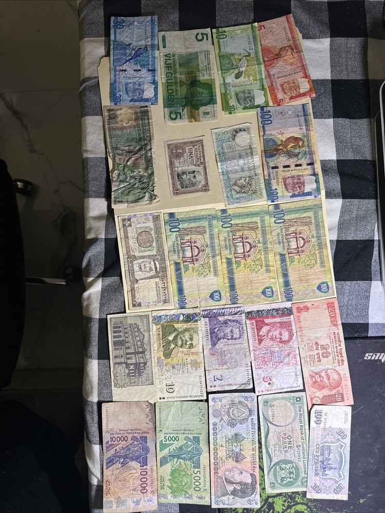Rare, Vintage International Currency Lot - 22 Notes Old , Rare Signatures , Cool