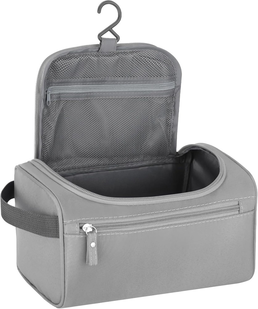 Grey Hanging Travel Toiletry Bag for Men – Shaving Dopp Kit & Cosmetic Organizer