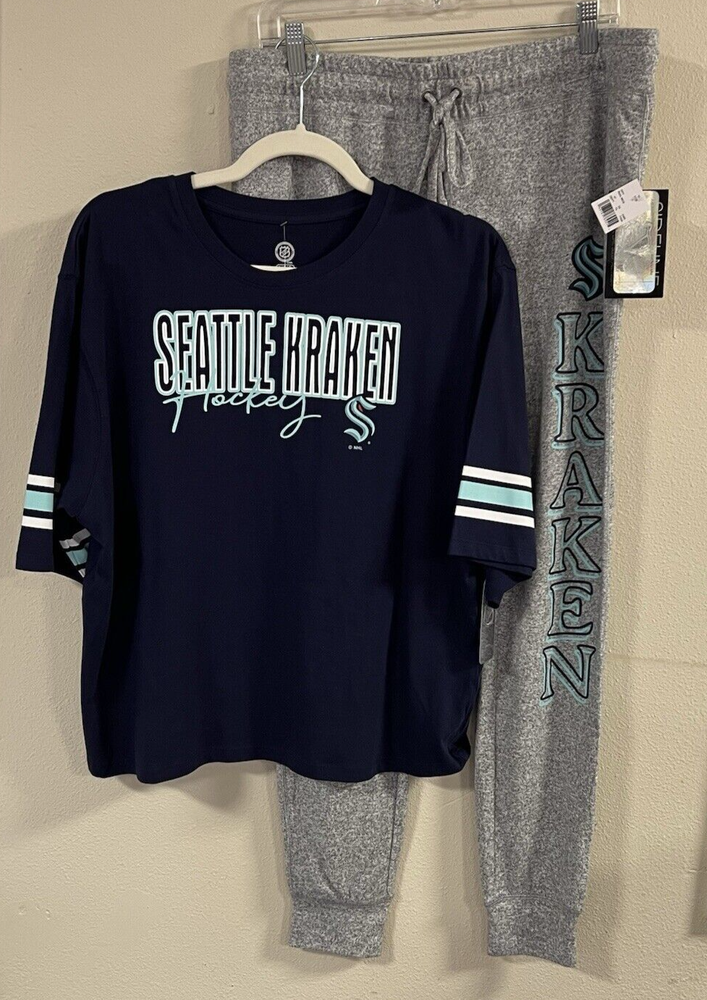 NHL Seattle Kraken Hockey Women's LARGE Loungewear Set Shirt & Jogger Pants