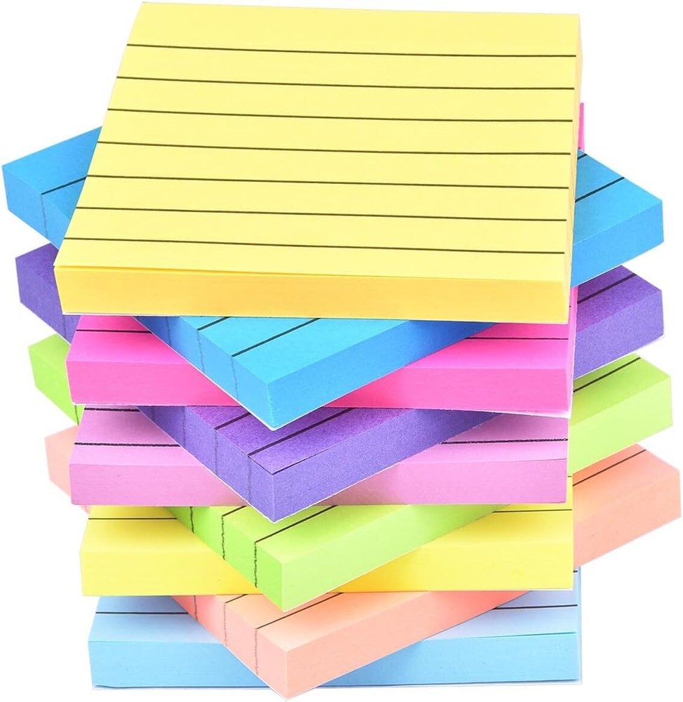 9 Pack Bright Lined Sticky Notes 3x3 with Lines Self-Stick Pads