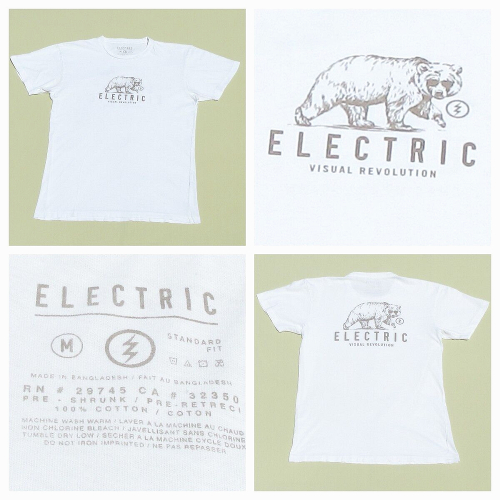 ELECTRIC Visual Mens Medium California Bear Sunglasses Graphic Logo White Shirt-image
