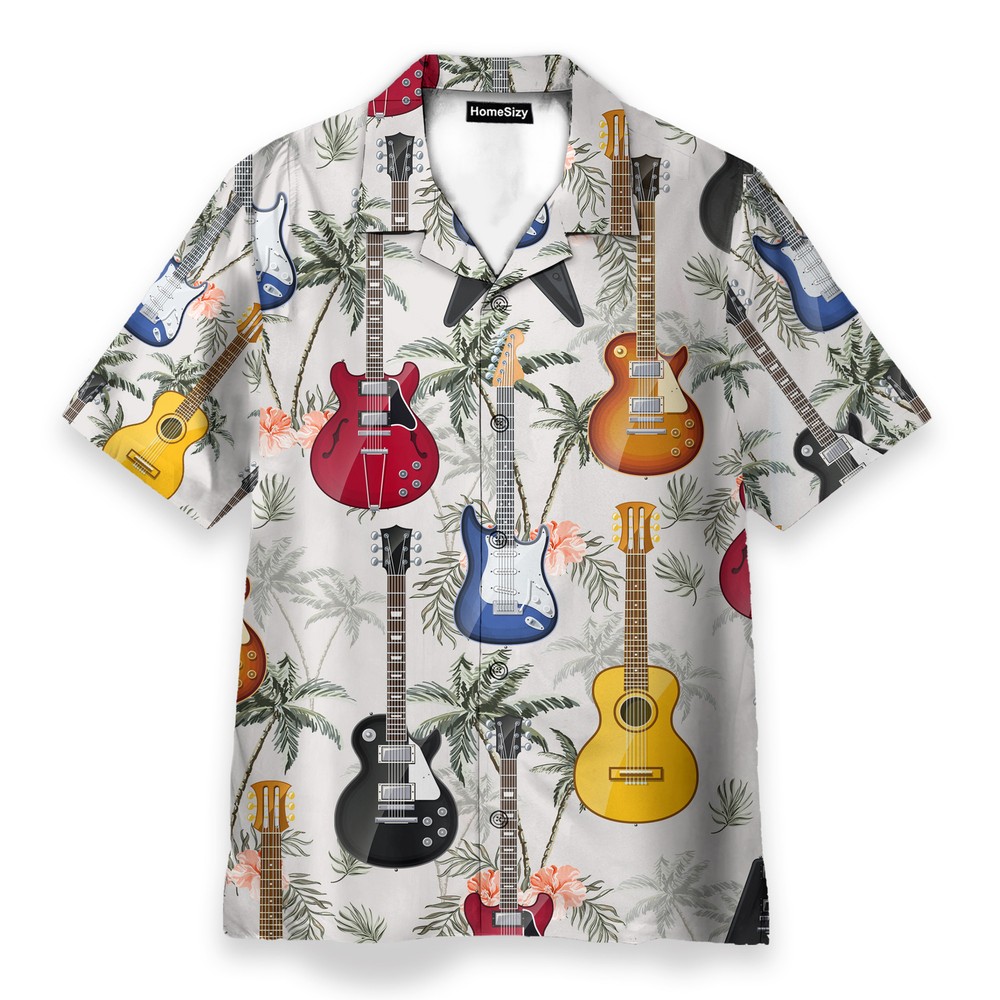 Guitar Tropical Vintage Leaves Pattern   Hawaiian Shirt