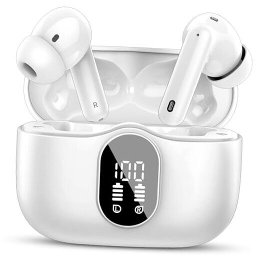 Wireless Earbuds Bluetooth 5.3 Headphones Bass Stereo Ear Buds with Noise White