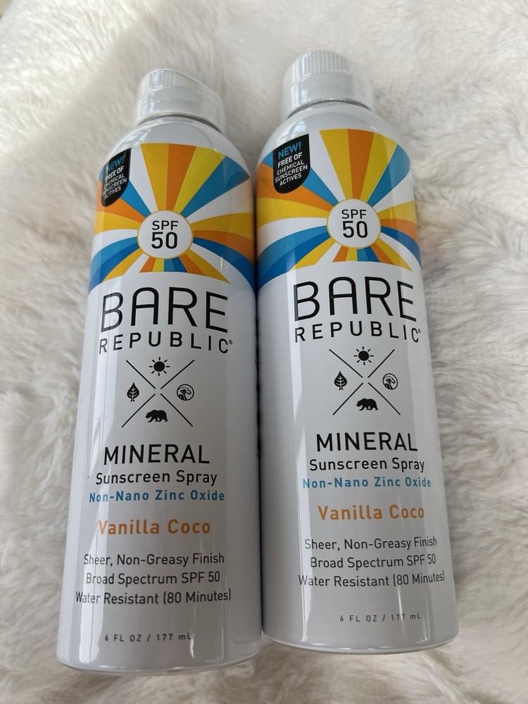 BARE REPUBLIC Mineral Sunscreen Spray SPF 50 Vanilla Coco Scent 6 oz
