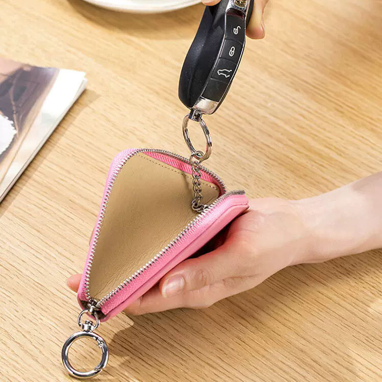 Key Ring Case Handbag Leather Car Triangle Layer Keychain Top New Cover Pendant