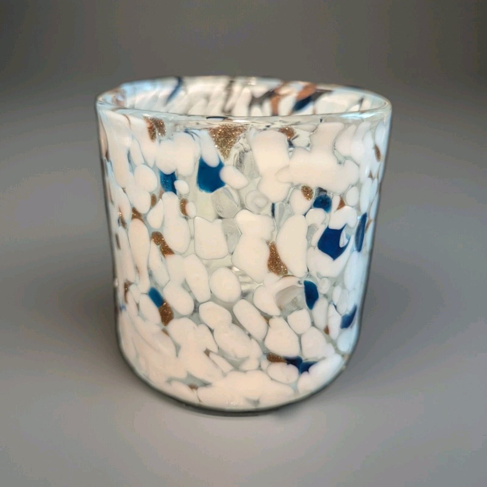 West Elm Mexican Blue Speckled Glass Votive Candle Holder 3 Inch