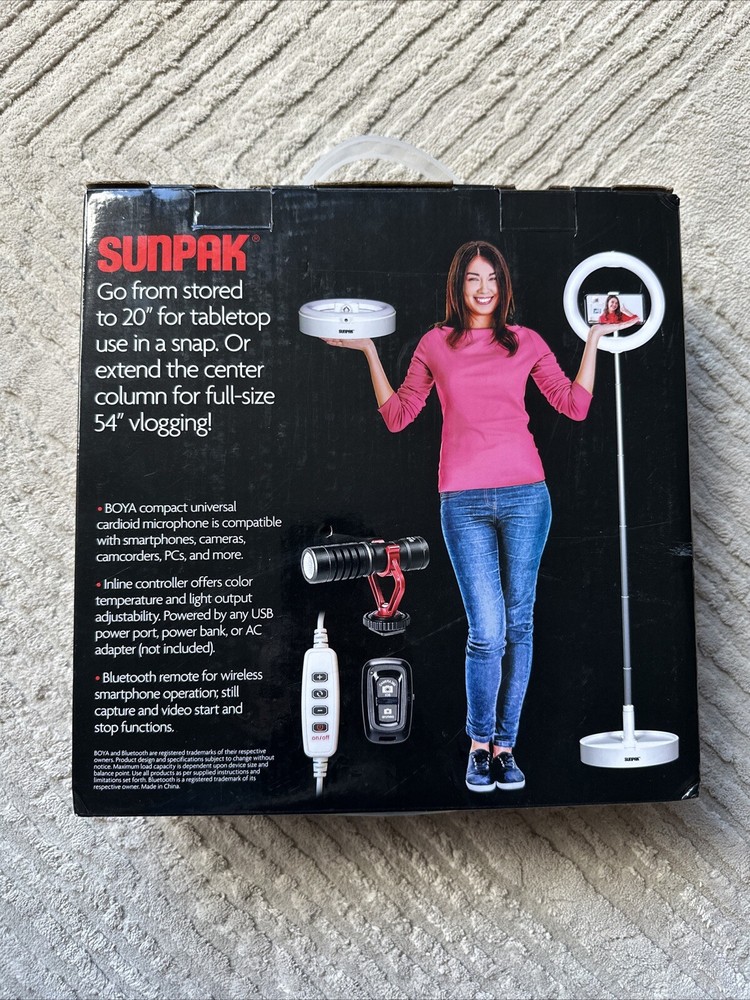 Sunpak - Folding Vlogging Kit with Boya Cardioid Microphone Large LED Ring Light