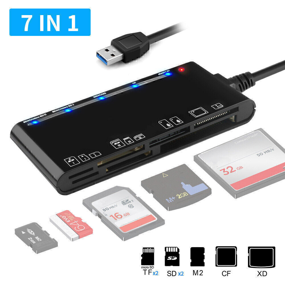 7-in-1 USB 3.0 High-Speed Memory Card Reader for SD Micro SD CF SDXC SDHC