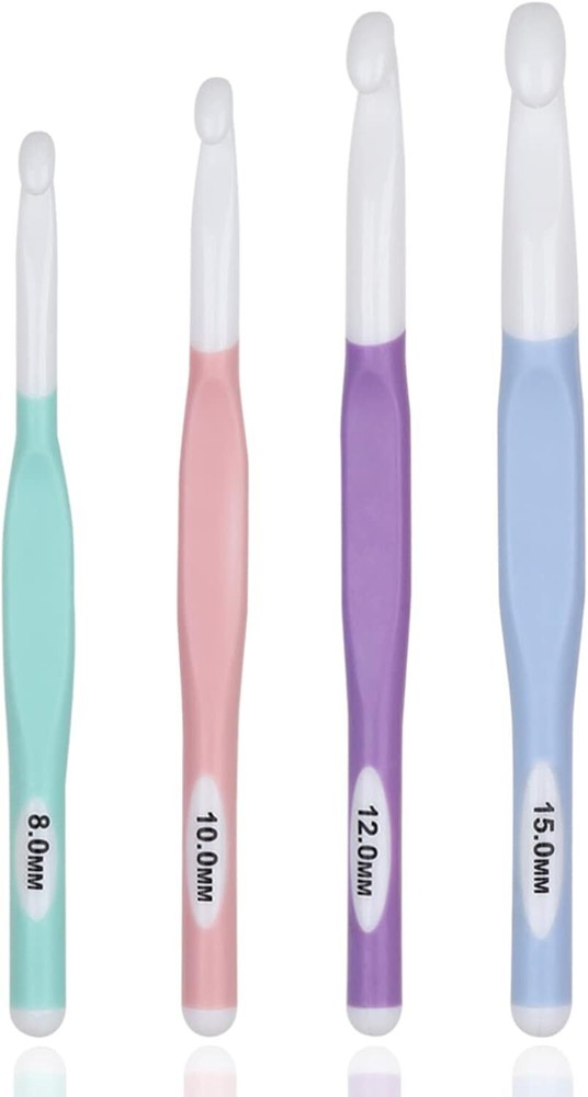 Large Sizes Crochet Hooks 4 pcs Long Needles Set Rubber Handle