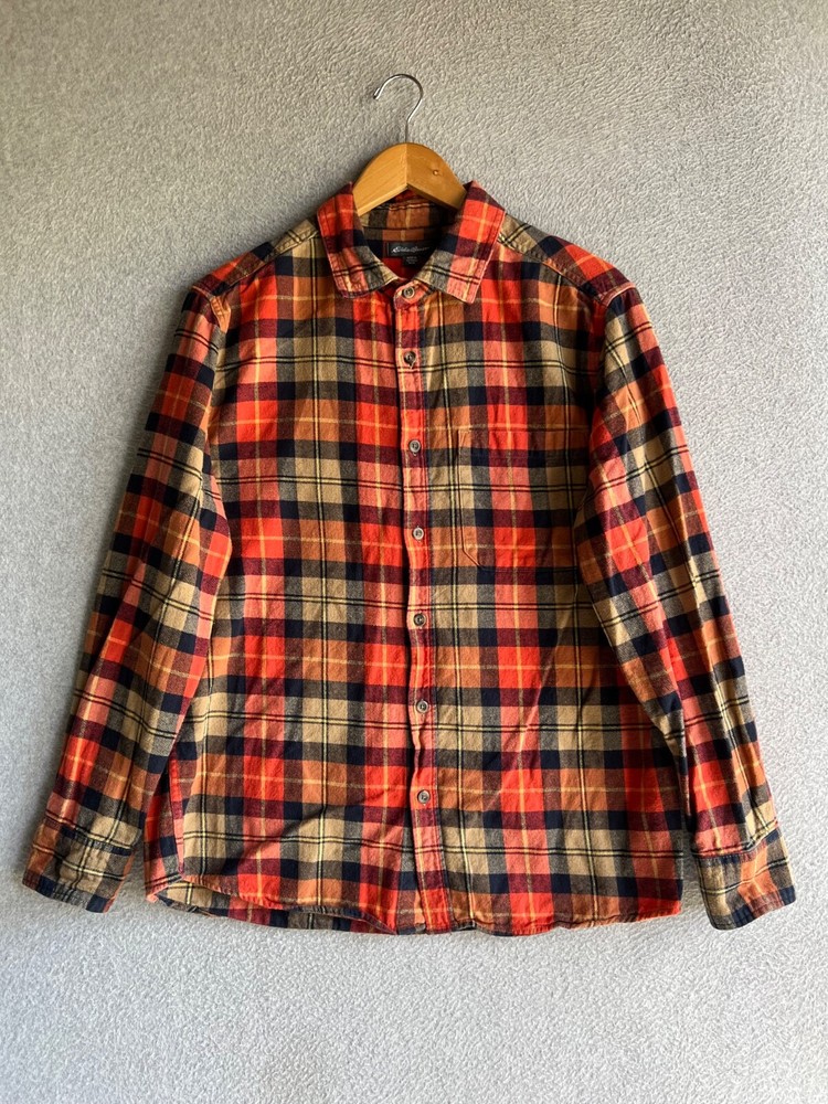 Eddie Bauer Flannel Shirt Mens Medium Plaid Button Up Camp Outdoor