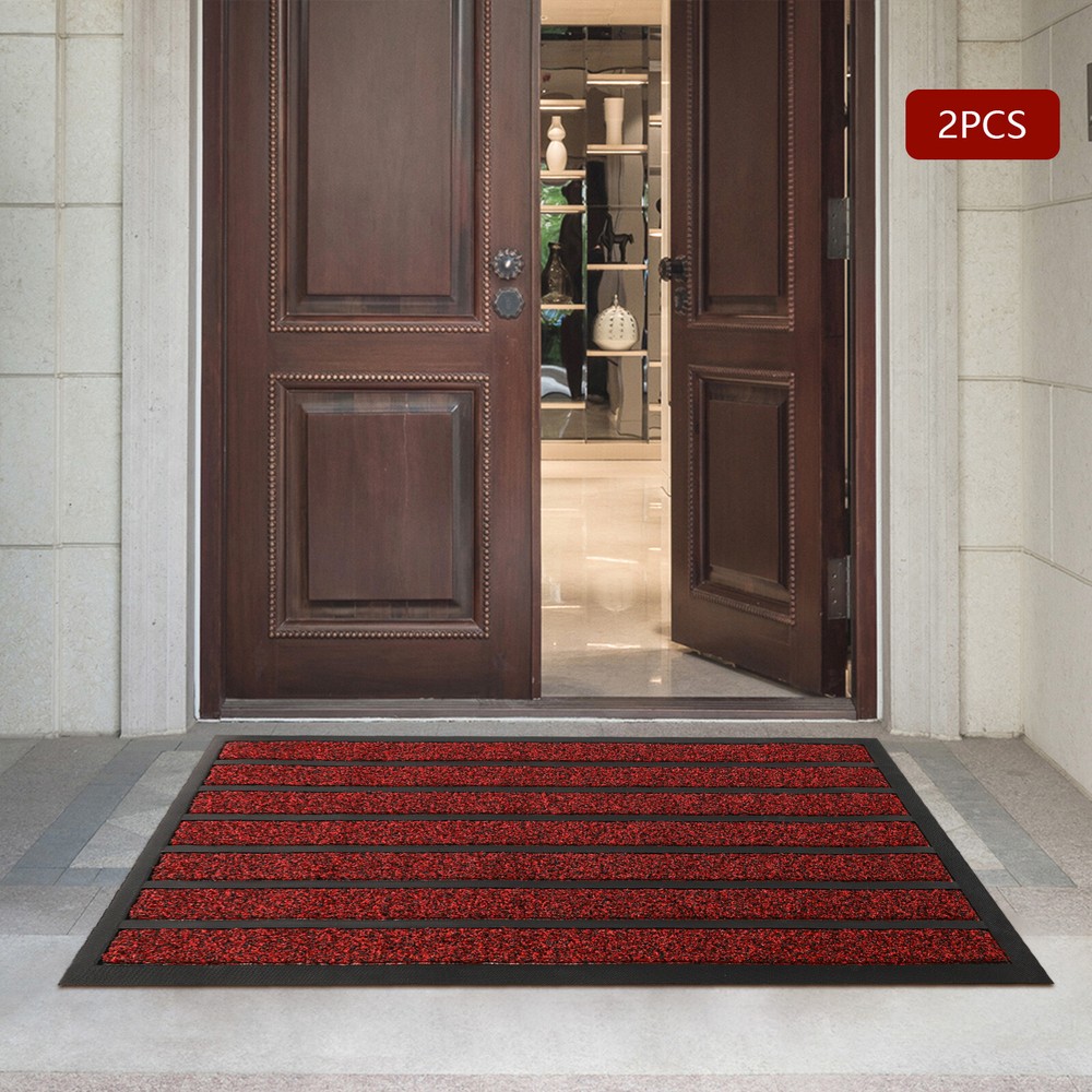 2pcs Red Door Mat Home Front Carpet Floor Mats Indoor Outdoor Rug Non-slip Mat