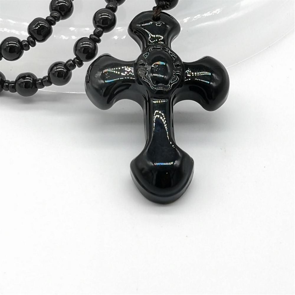 Black Obsidian Stone Cross Necklace Jewelry For Men Amulet Pendants UKSY I0 Y5M6