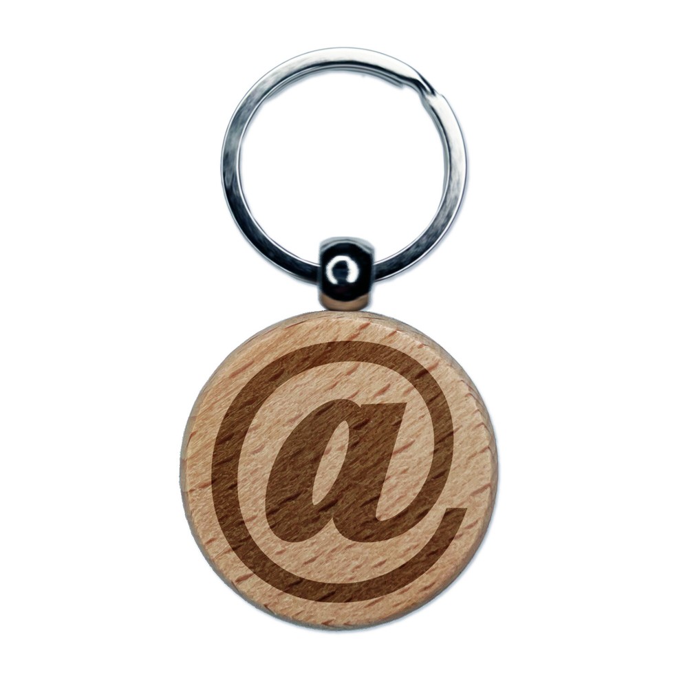 At Email Symbol Engraved Wood Round Keychain Tag Charm
