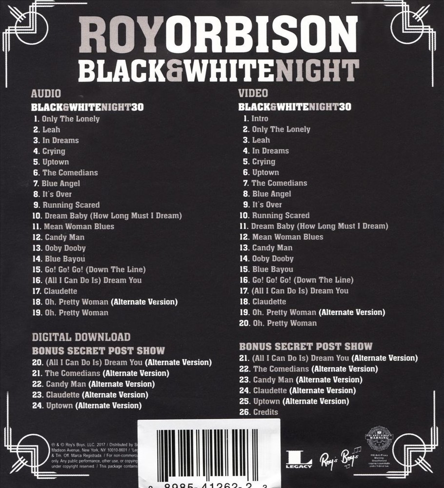 ROY ORBISON BLACK & WHITE NIGHT CD and BLU-RAY Combo Brand New