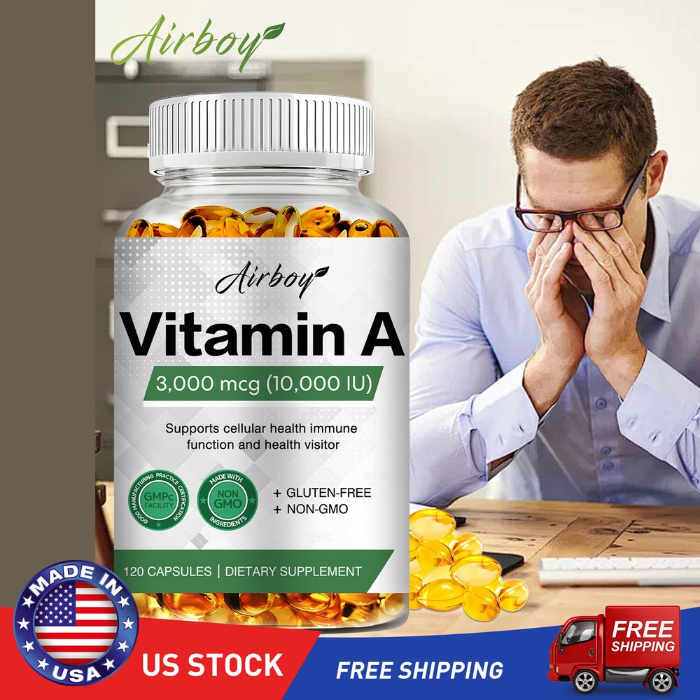 Vitamin A Capsules 3000mcg - for Eyes, Skin, Immune System, Gluten Free, Non-GMO