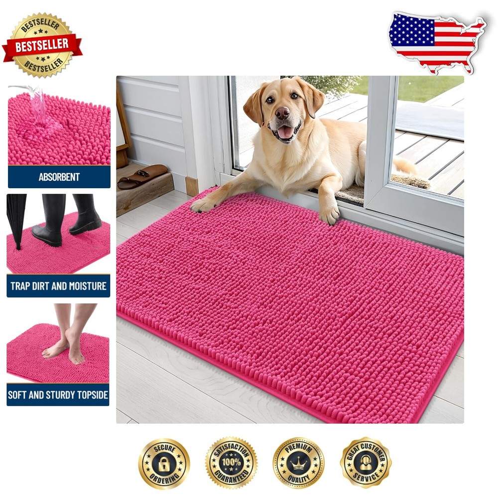 Elegant Hot Pink Dog Door Mat 36x24 - Absorb Moisture & Dirt Effortlessly