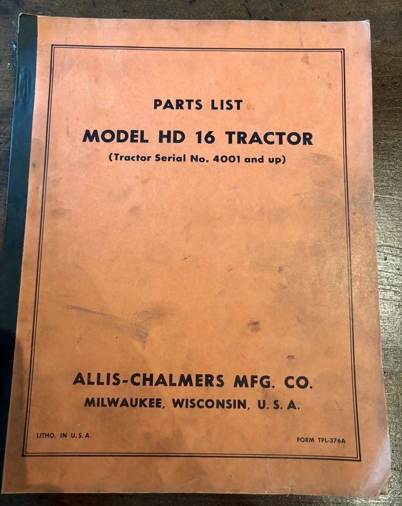 Allis Chalmers HD16 Tractor Dozer Repair Parts Manual Book
