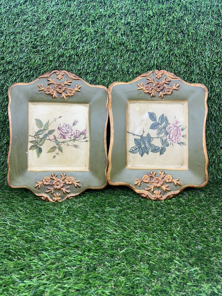 Twisted Sisters Square Rose Plate Wall Decor Set Green Yellow 2-Piece
