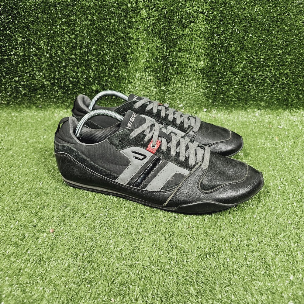 Diesel Gunner Black Leather Fashion Sneaker Shoes Mens Size US 11