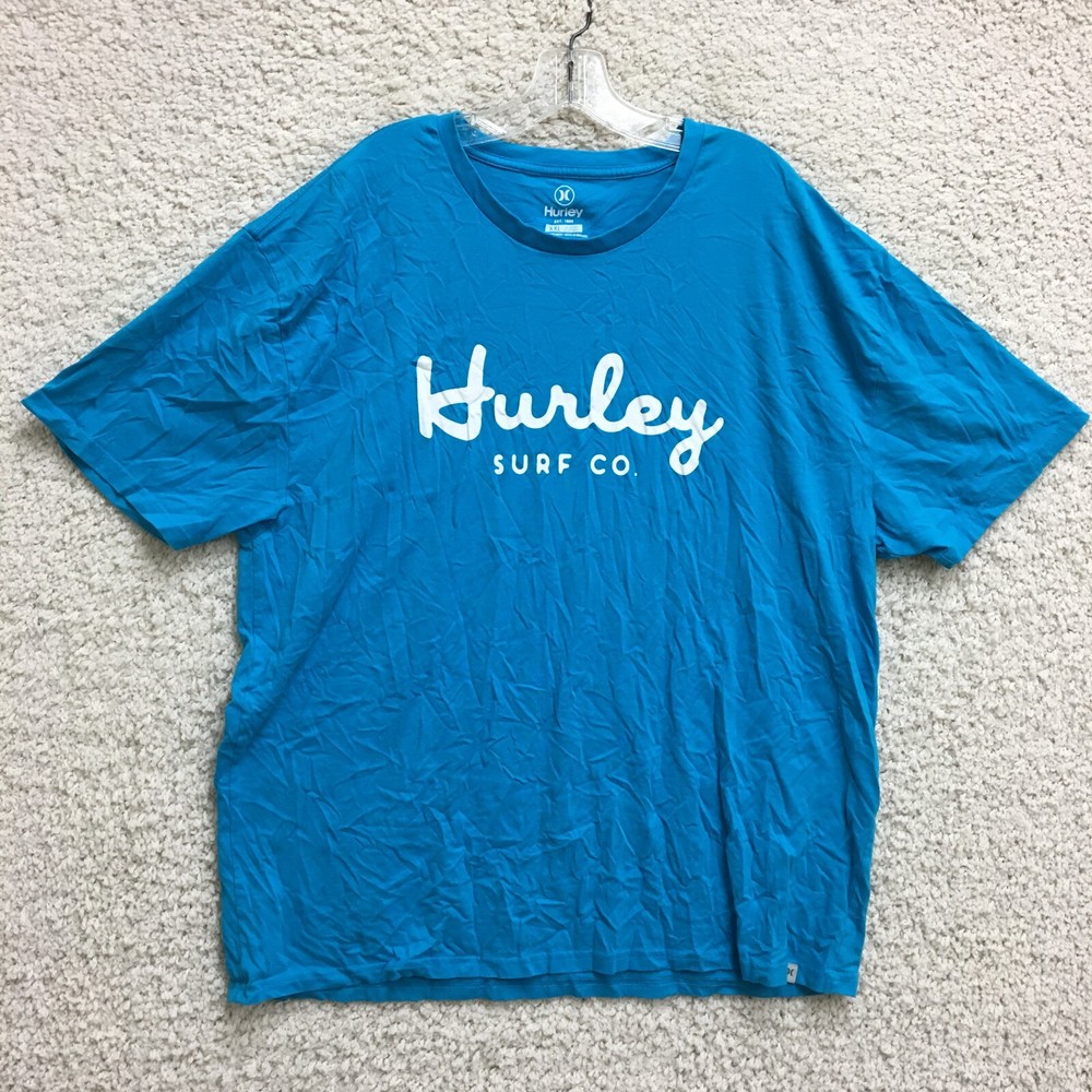 Hurley Shirt 2XL XXL Blue Surf Spell Out Logo Casual Cotton Short Sleeve Mens
