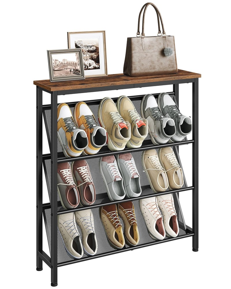 4-Tier Slanted Shoe Rack for Narrow Entryway Space Saving Storage Shelf