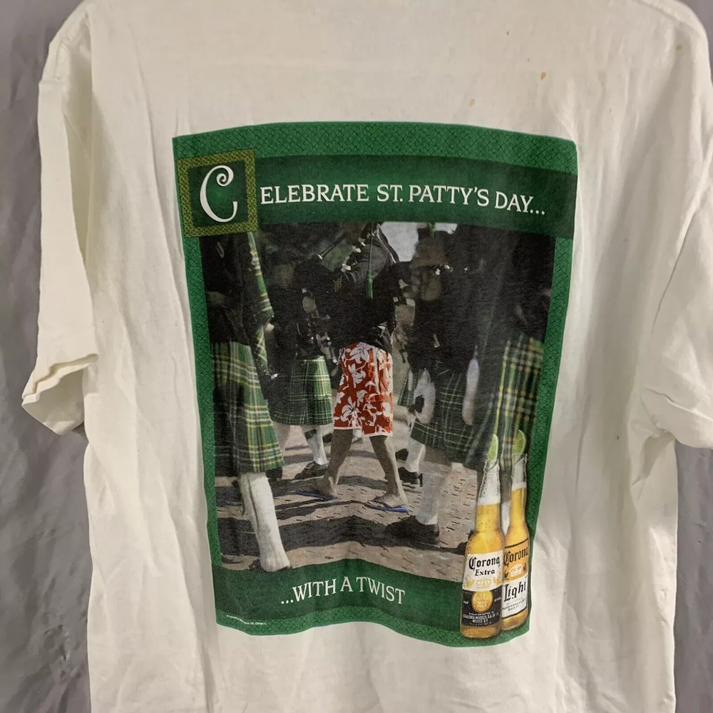 Vintage Corona Shirt Adult Large White Short Sleeve Saint Patrick Days Men’s