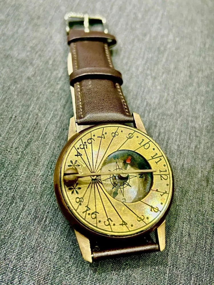 Brass Steampunk Wrist Sundial Watch Nautical Compass