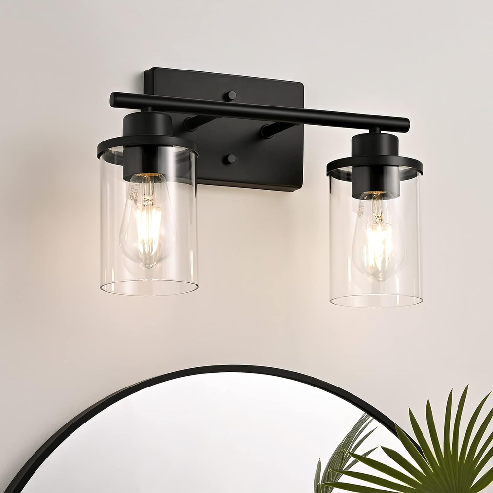 Bathroom Light Fixtures, 2-Light Bathroom Vanity Light with Clear Glass Shades,
