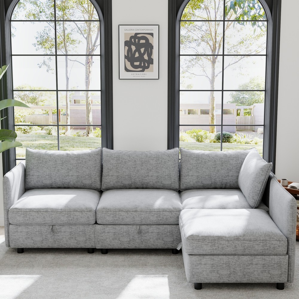 Modular Sectional Sleeper Sofa with Storage and Convertible Seats