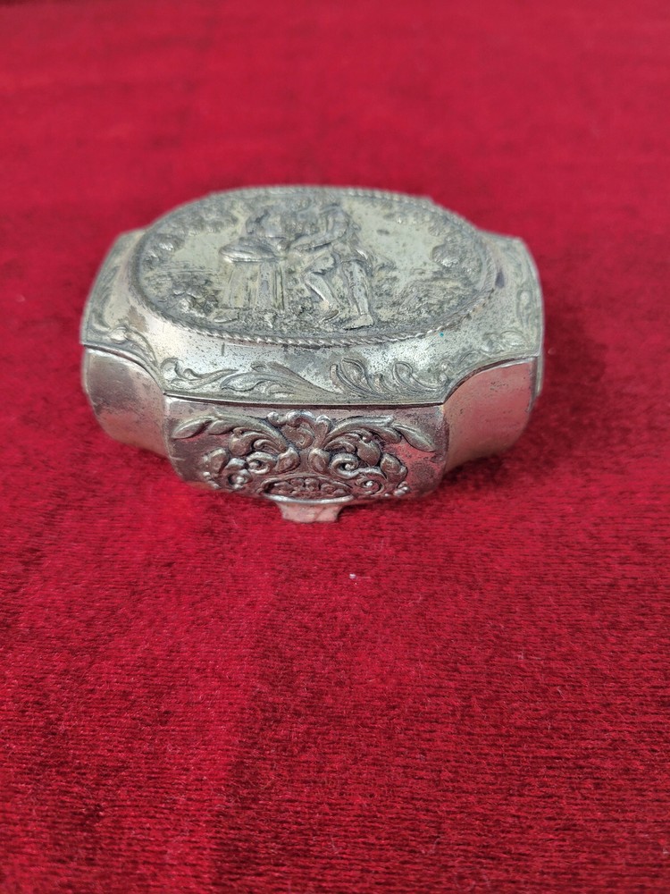 Vintage Japan Silver Metal Trinket Box With Red Velvet Lining 3