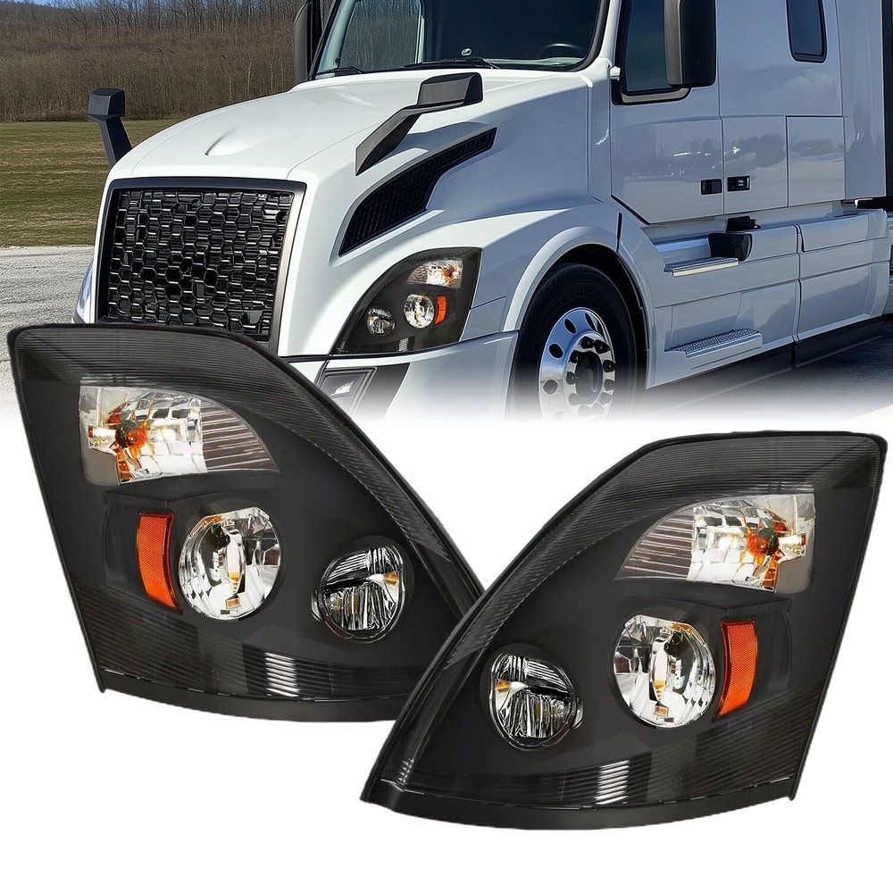 For 04-18 Volvo VNL straight/tractor truck  Black LED Headlights lamp w/bulbs
