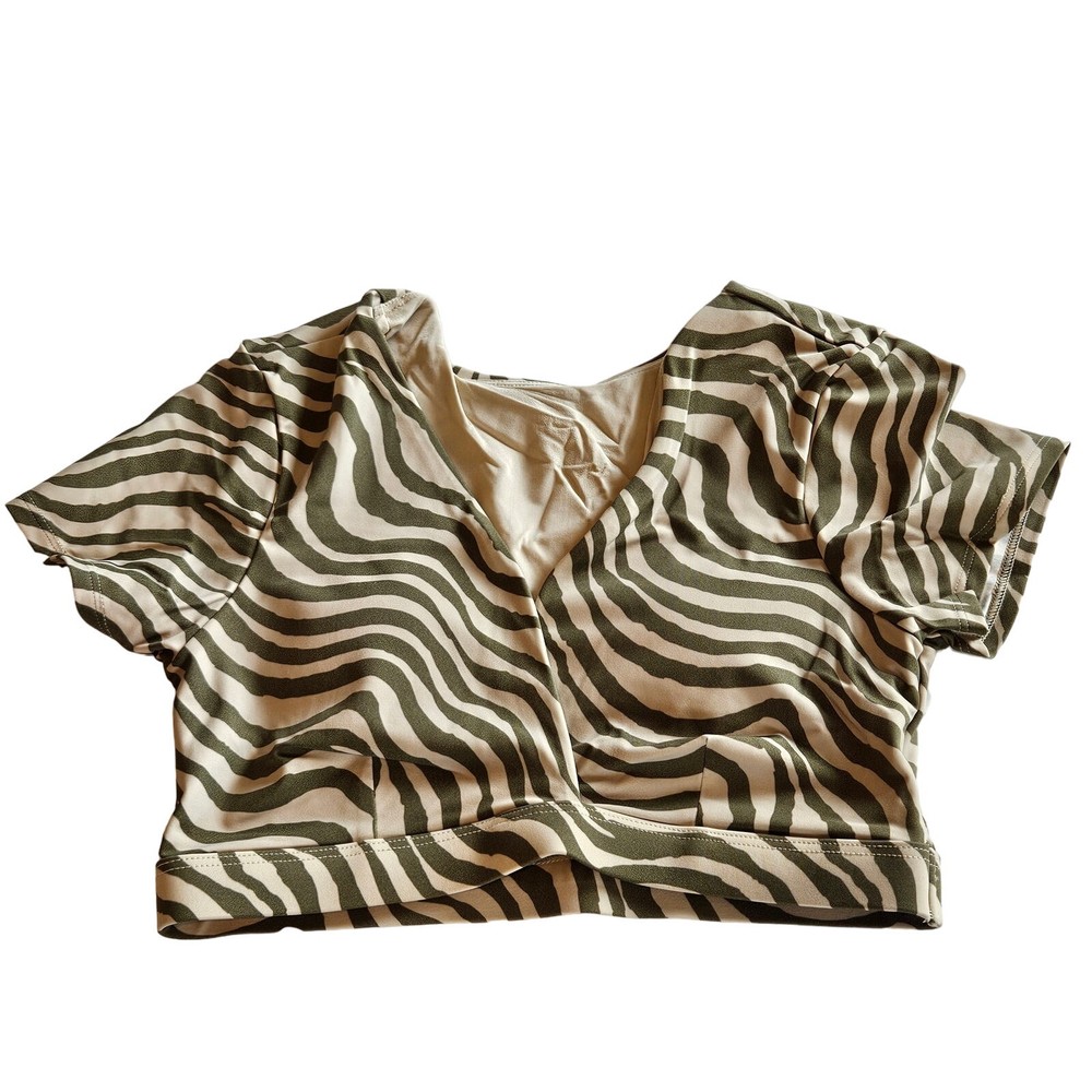 Andie Sorrento Swim Top Bias Stripe Olive Women's X-Small Summer Beach Vacation