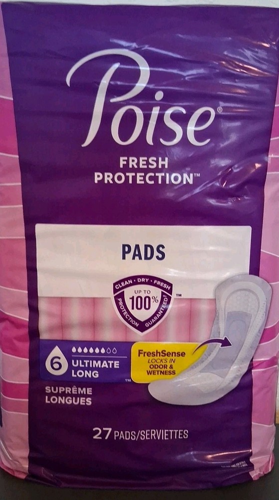 Poise Ultimate Long Pads for Women - 27 Count Ultra Protection