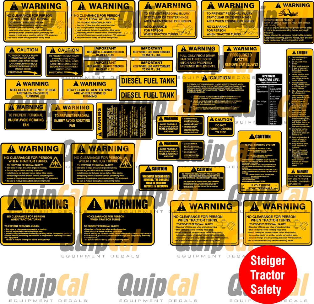 Steiger Tractor Basic  Safety and Warning Set.  Use with almost any Steiger