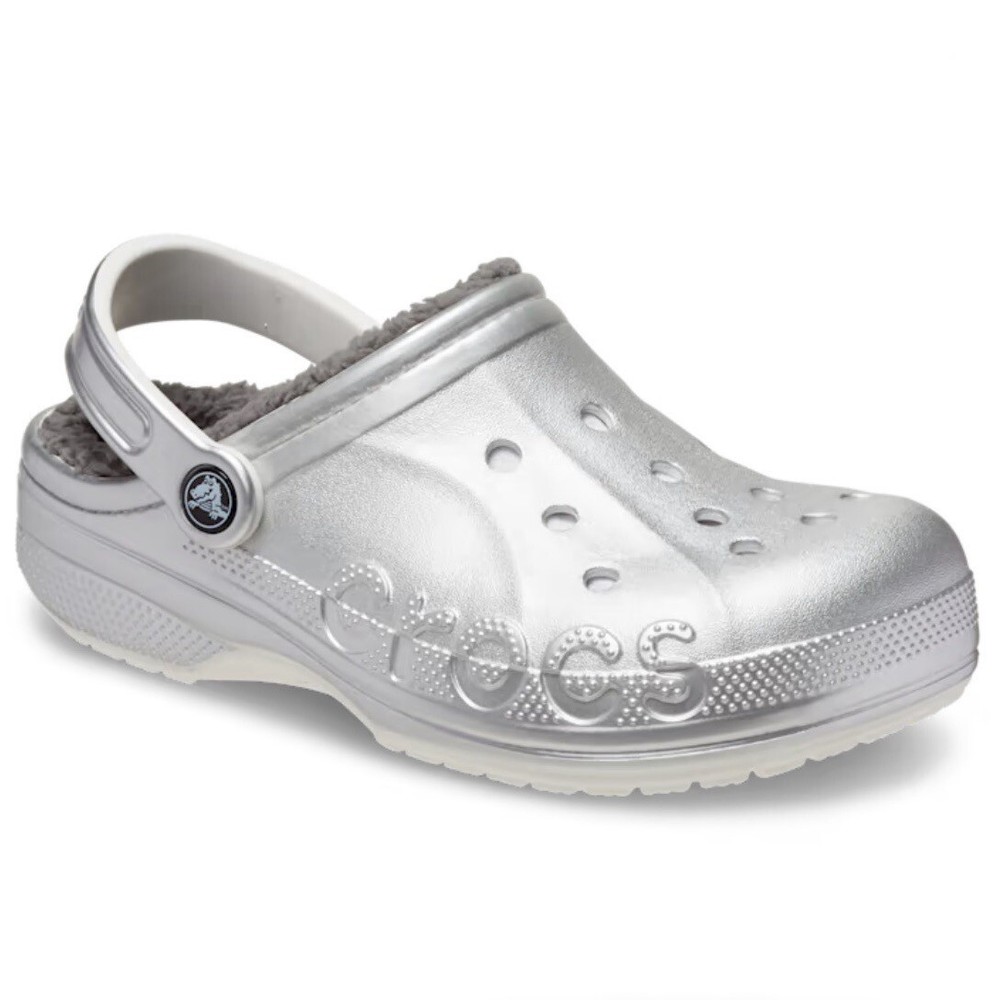 Crocs Baya Printed Lined Clog Silver Metallic  Women’s Size 7 - Men’s 5 NEW