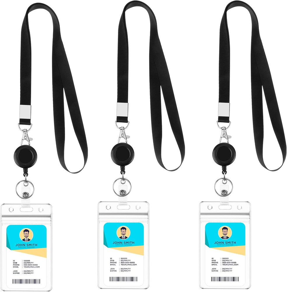 3 Pack Lanyards for ID Badges Holder Retractable Badge Reel Clip with Cruise Shi