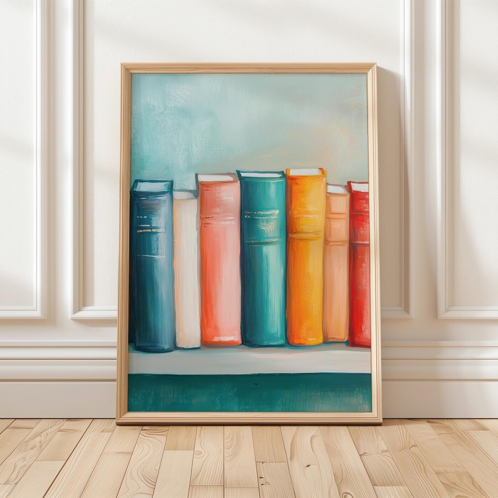 Colorful Bookish Wall Art  Modern Book Lover Decor  Vibrant Bookshelf Printable