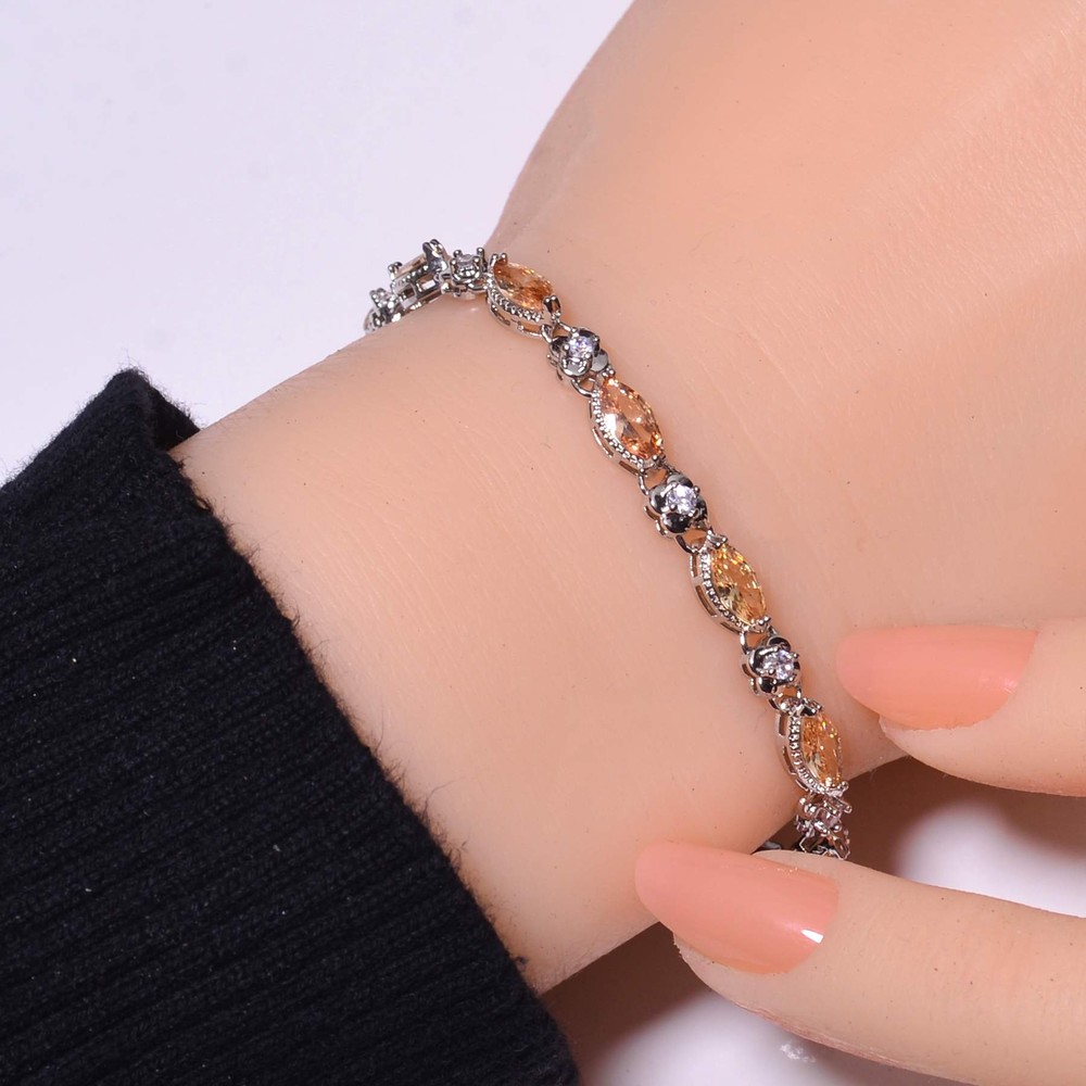 Morganite & Cubic Zirconia 925 Sterling Silver Tennis Bracelet 7.99