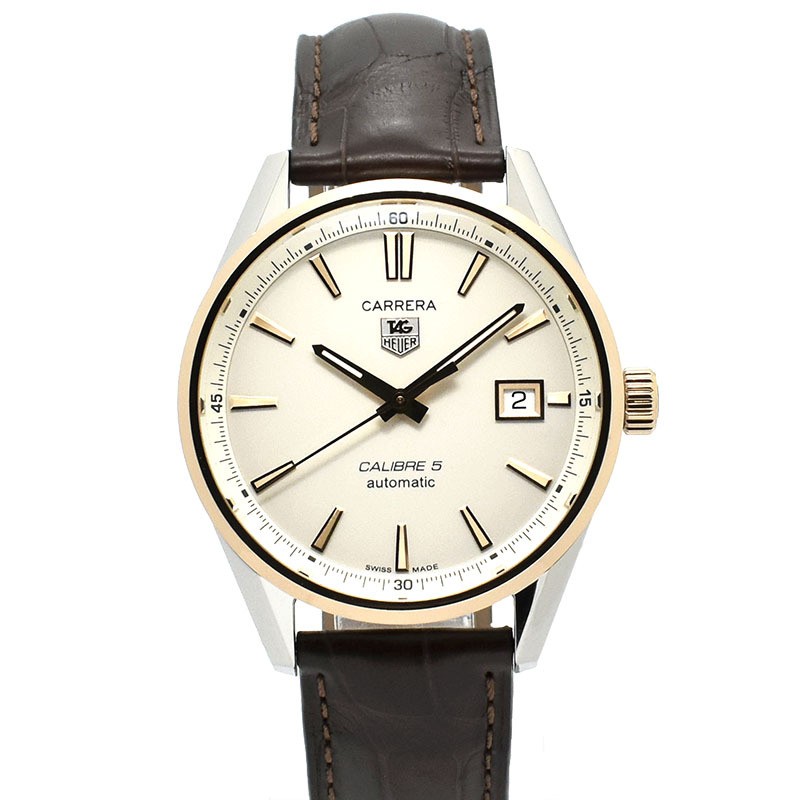 TAG Heuer Carrera Calibre 5 18K Rose Gold Silver Dial 39mm Watch USED