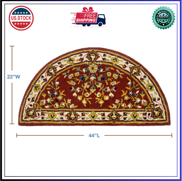 Burgundy Half Round Oriental Wool Hearth Rug for Cozy Warmth