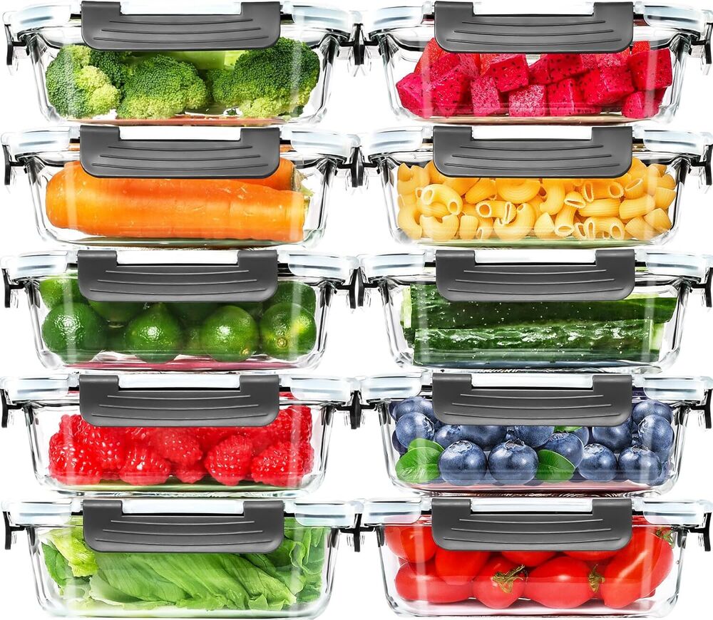 10 Pack Glass Meal Prep Containers Glass Airtight Food Storage Containers Lids