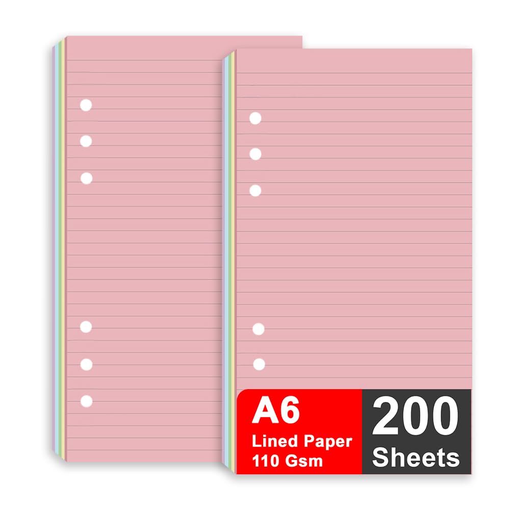 (2 Pack) A6 Filler Paper, 6-Hole Punched Ruled Refills Inserts for Personal S...