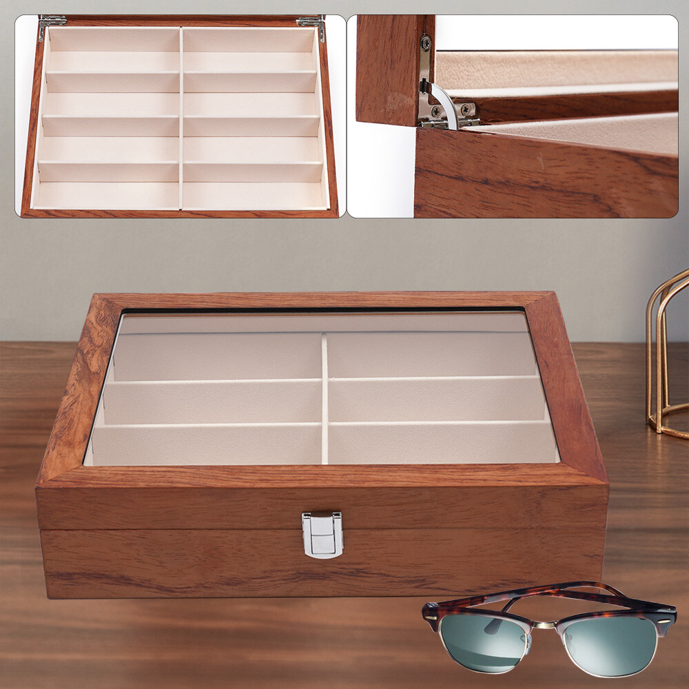 8 Slots Eye Glasses Eyewear Display Storage Organizer Box Sunglasses Wooden Case