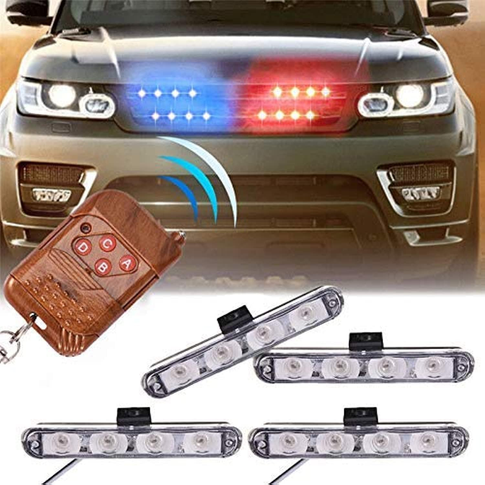 Car 16 LED Red & Blue Police Strobe Flash Light Dash Emergency Warning Lamp 12V