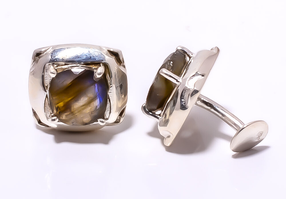 Labradorite - Canada 925 Sterling Silver Bali Cufflink Men's T8695 T792 A354