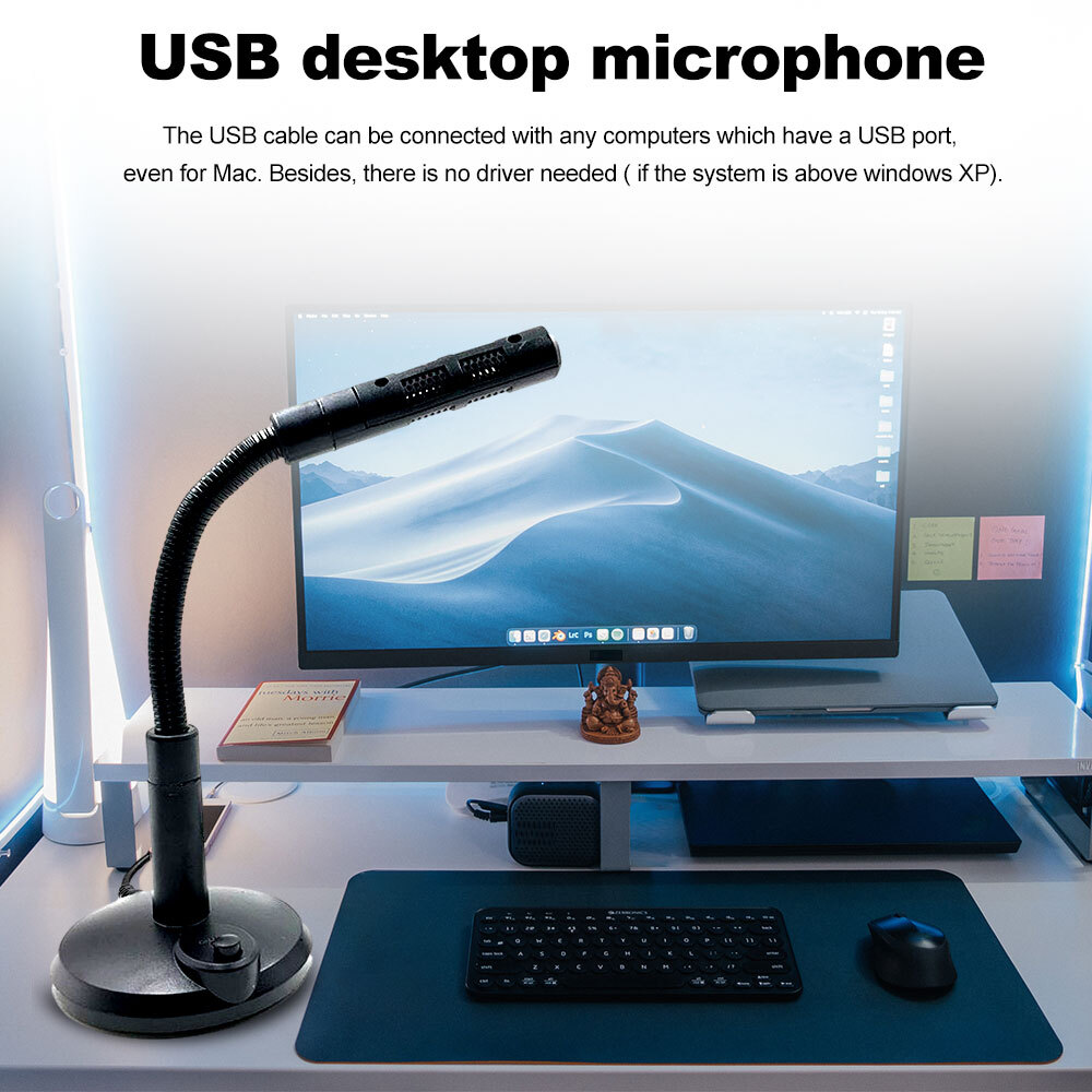 Mini Condenser USB Microphone Flexible Desktop Stand Mic For PC Laptop